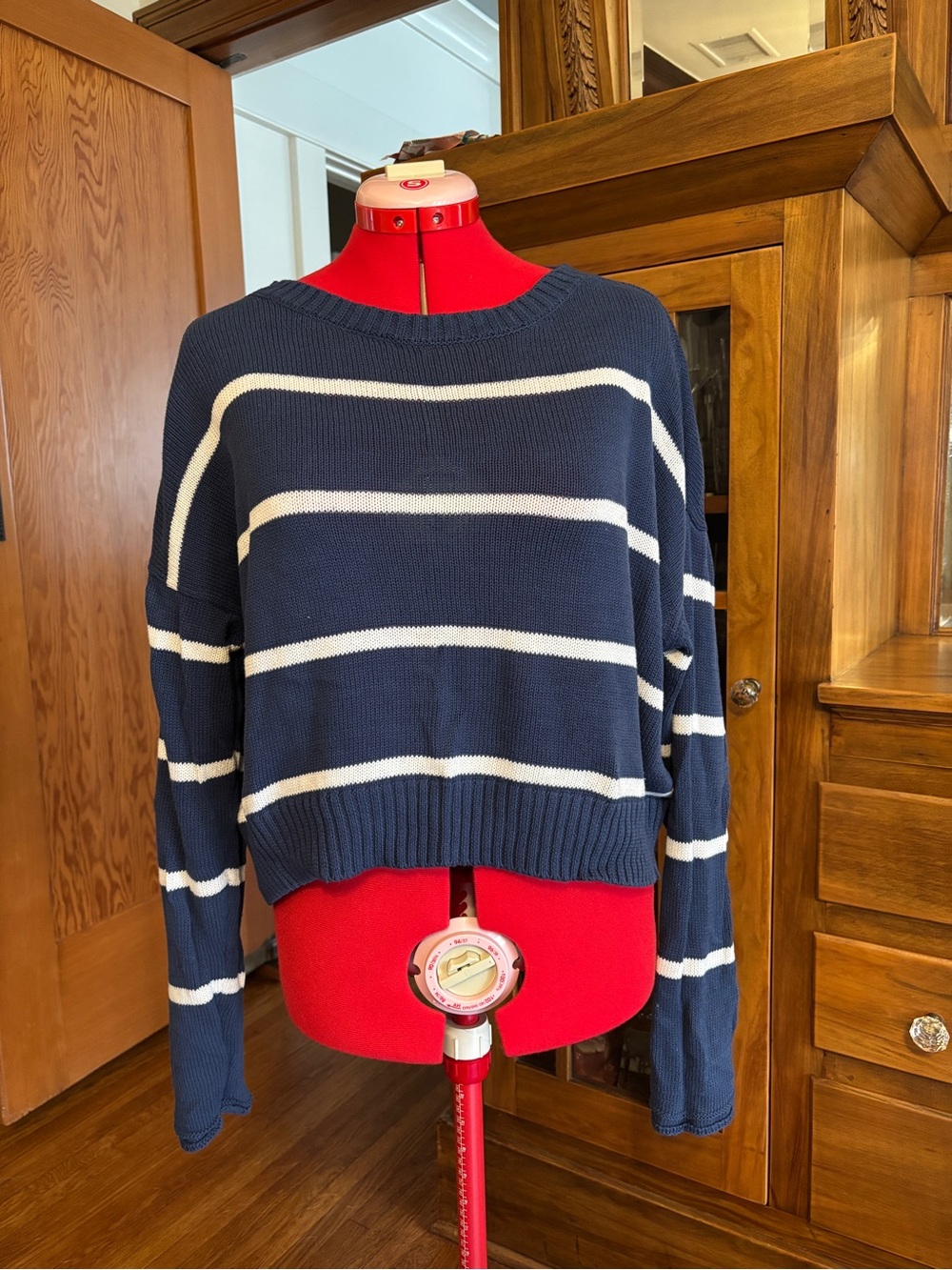 Z Supply - Navy and White Striped Cropped Sweater